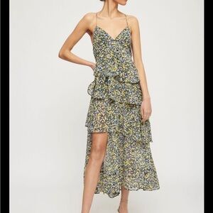 Dynamite ruffle tiered backless maxi dress floral pattern XS